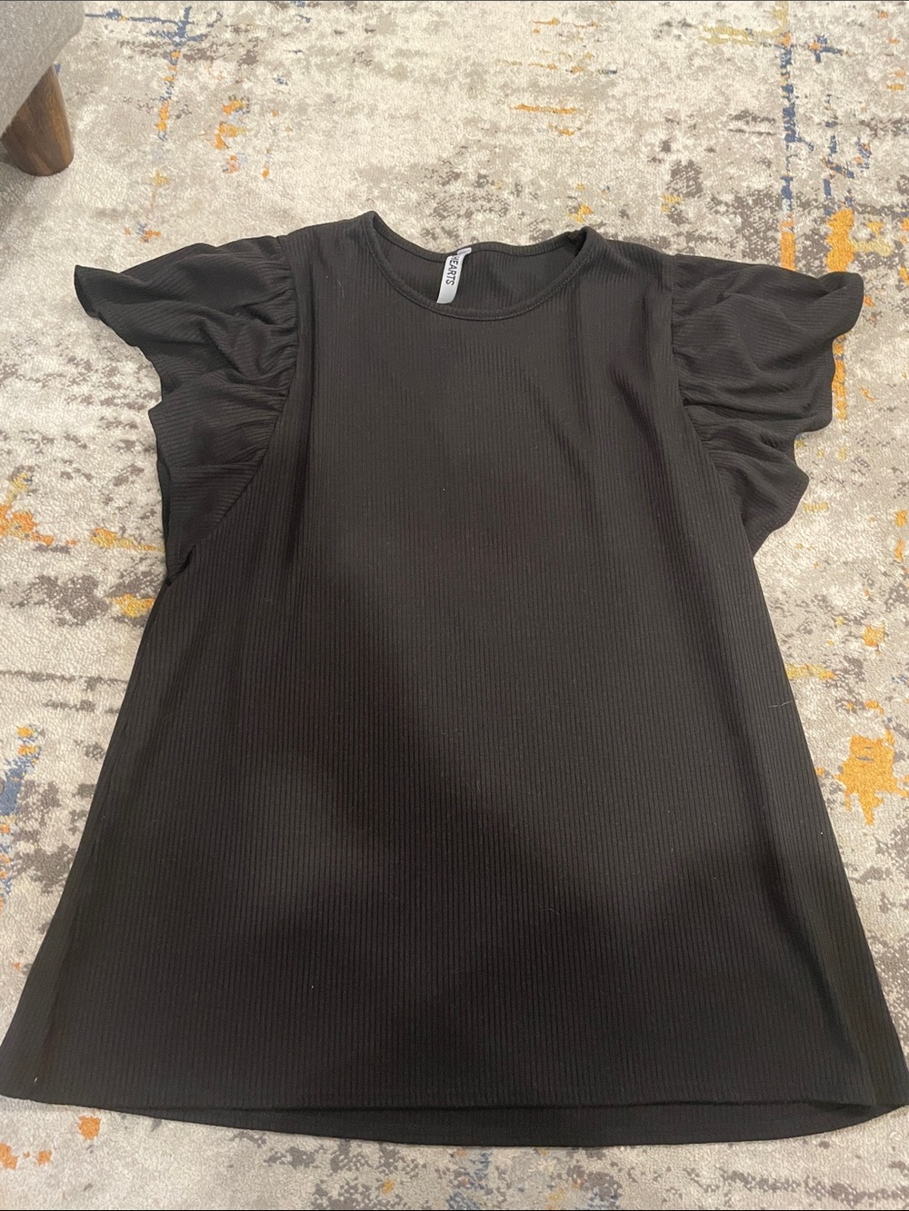 Black Ruffled Sleeve Short Sleeve Tee